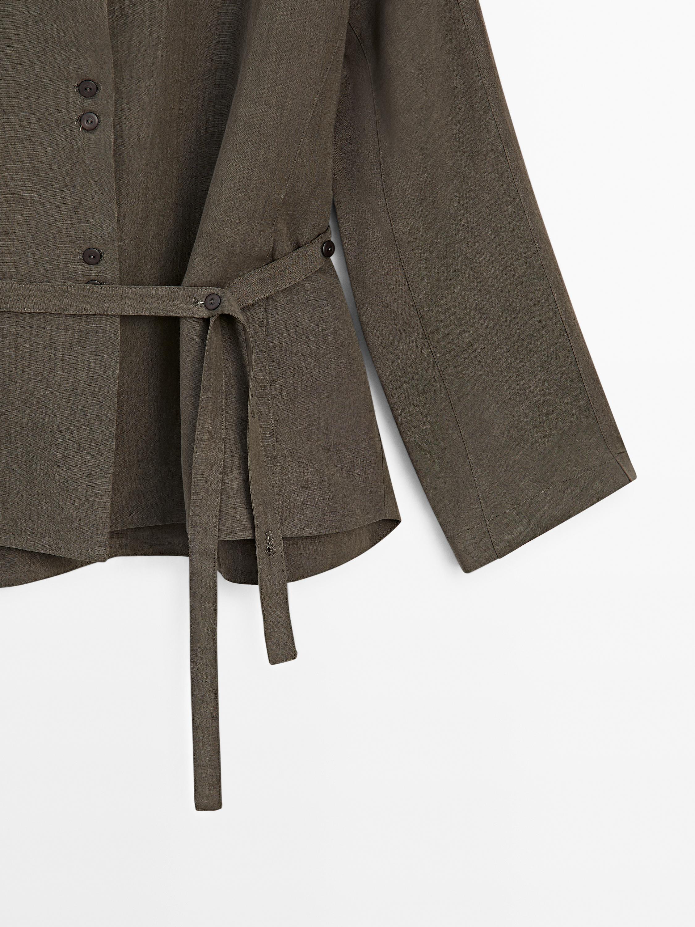 Linen blend stand collar jacket